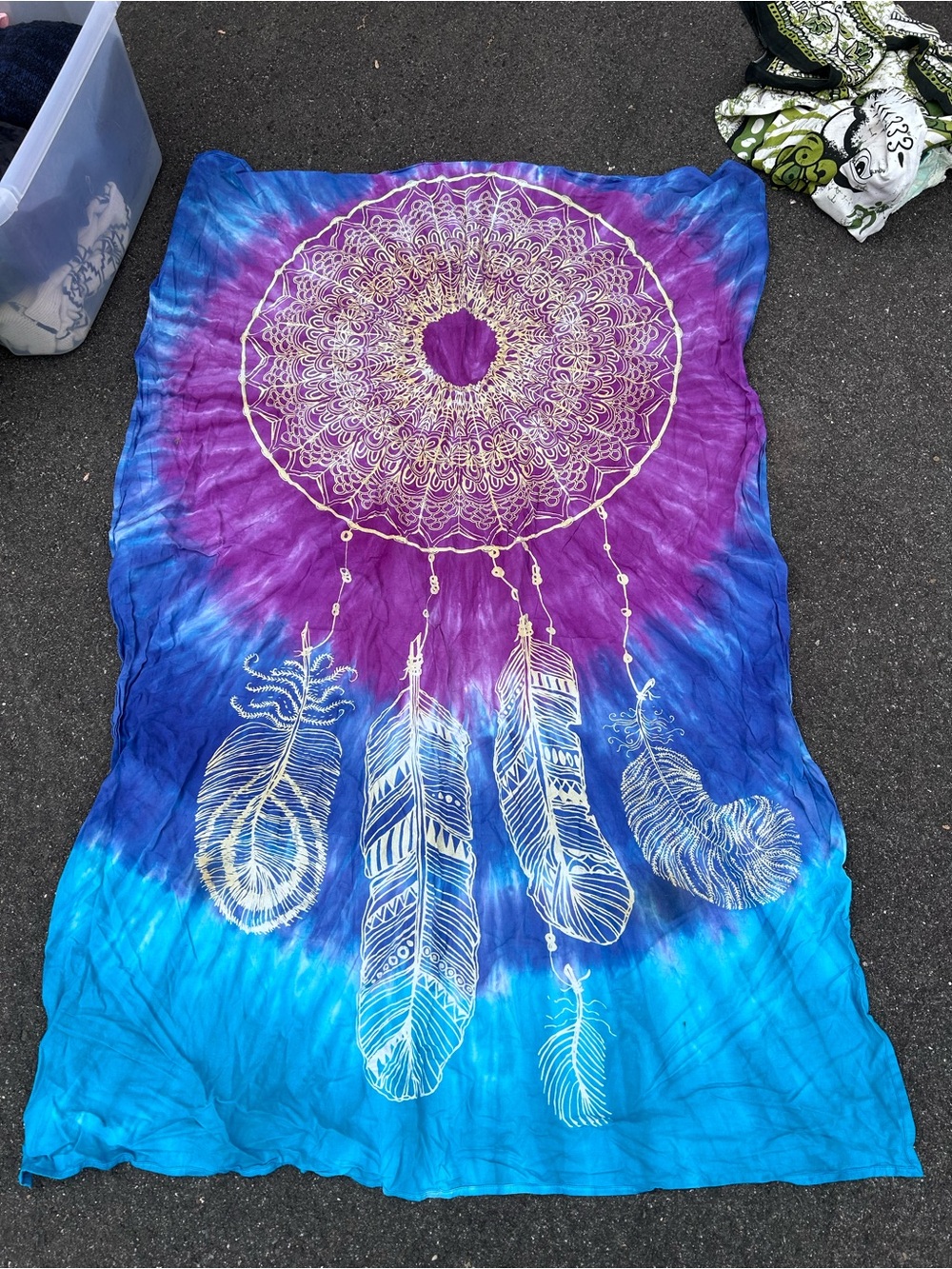 MT Purple Blue Tie-Dye Dreamcatcher Tapestry with Gold Accent